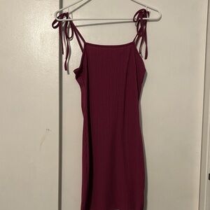 La Hearts Burgundy Tie-Strap Mini Dress